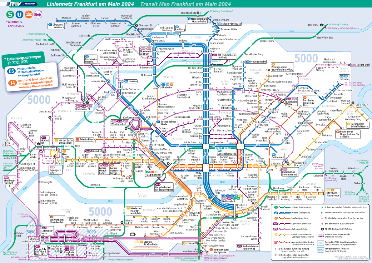 Angepasster Liniennetzplan ab 27. Januar 2024. Grafik: © traffiQ Frankfurt am Main
