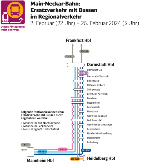 Liniennetzplan Ersatzverkehr Main-Neckar-Bahn. Grafik: © Deutsche Bahn AG