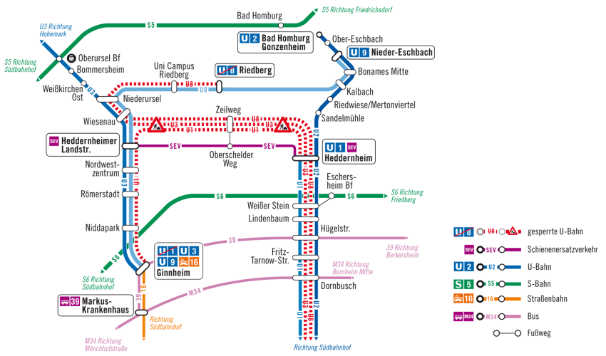 Ausschnitt Liniennetzplan aus VGF-Fahrgastinfo. Grafik: © VGF