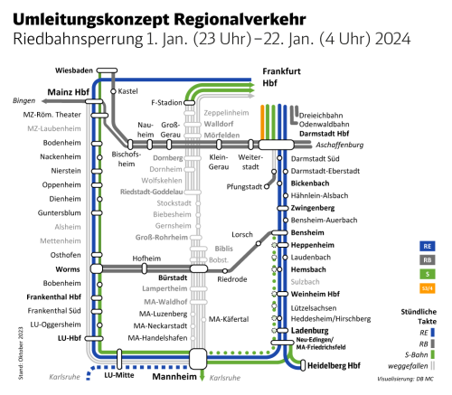 Liniennetzplan Umleiter im Nahverkehr. Grafik: © Deutsche Bahn AG